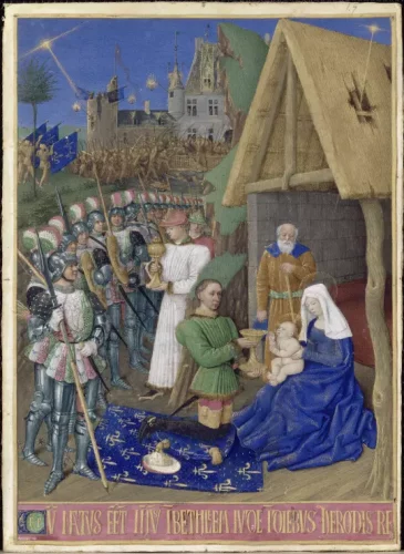 Fig. 1 : détail d’une miniature des Heures d’Etienne Chevalier, milieu du XVe siècle (Chantilly, Musée Condé, ms 71).