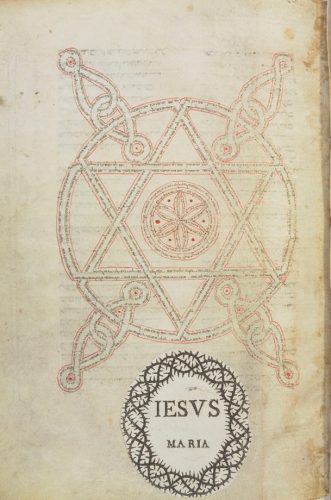 Fig. 1 : page-tapis du Masora avec le motif de l’étoile à 6 branches, XIIIe siècle (Paris, BnF, Hébreu 7 f.14).