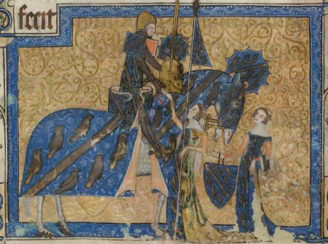 Fig. 2 : miniature du Psautier Lutrell, vers 1340 (Londres, British Museum, ms 42130 f. 202 v).